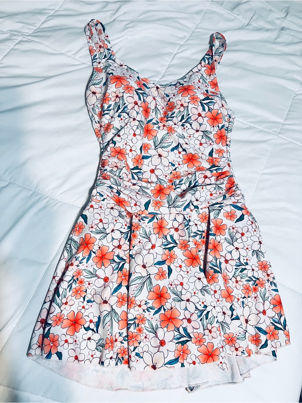 Coral and white floral swim dress size small
